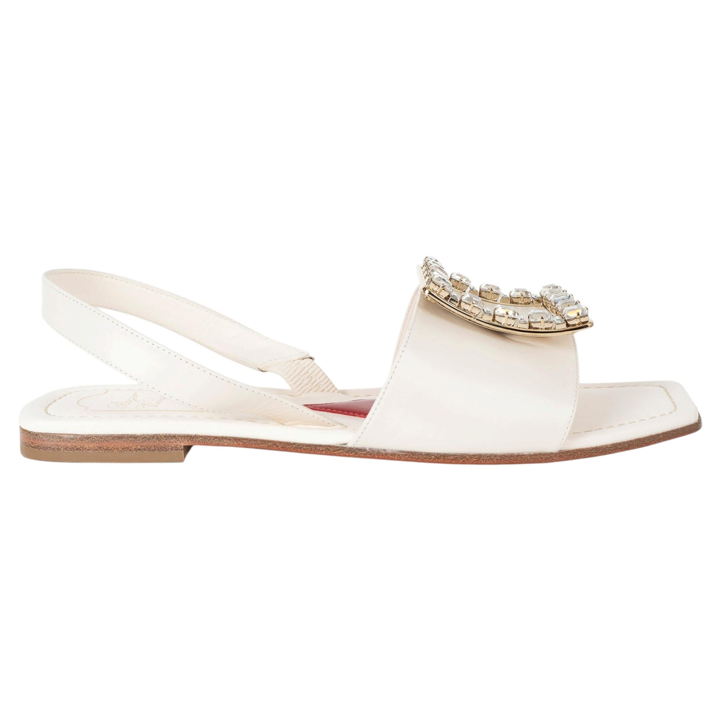 ROGER VIVIER cream leather 2022 LOVE CRYSTAL Sandals Shoes 39