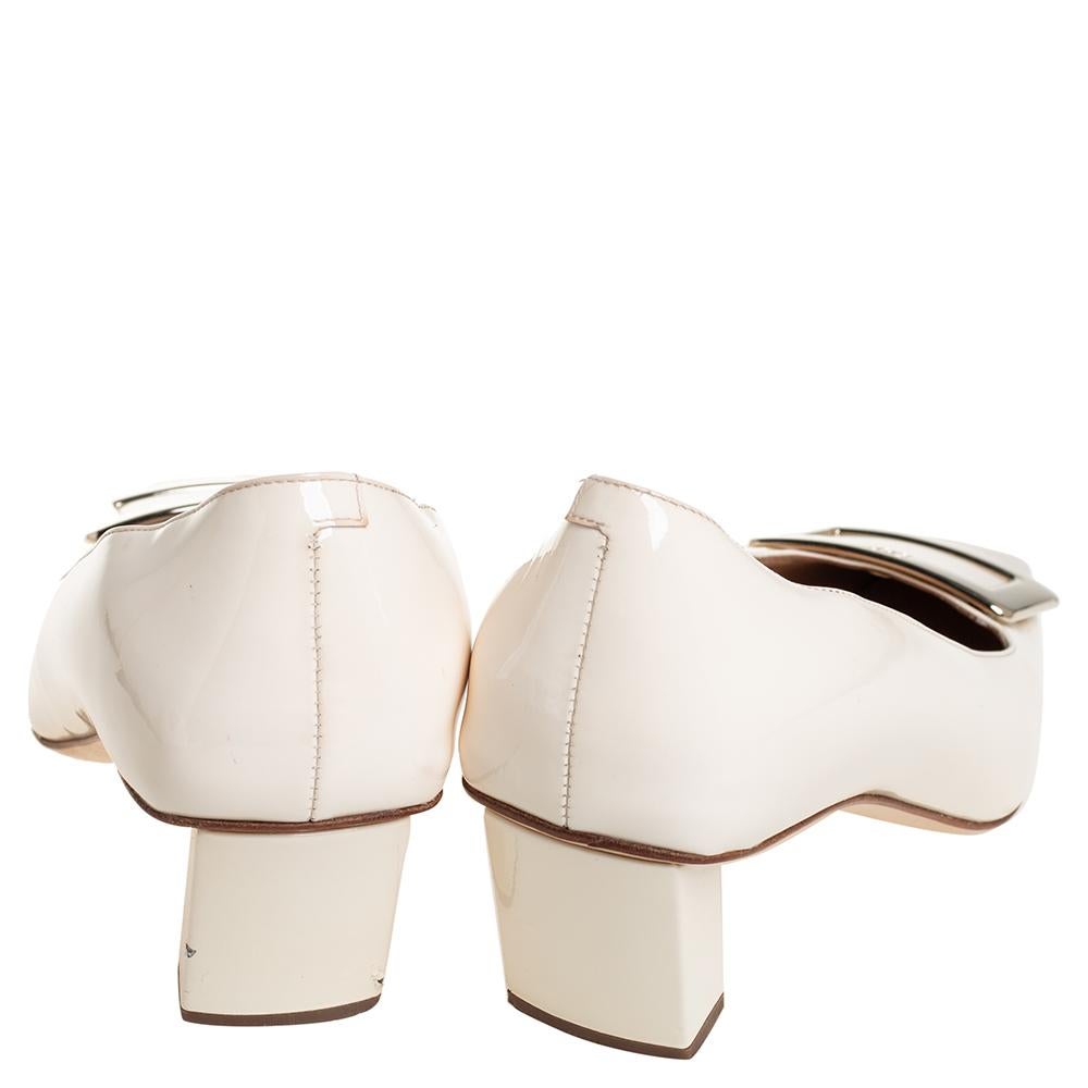 Women's Roger Vivier Cream Patent Leather Square Toe Belle Pumps Size 40