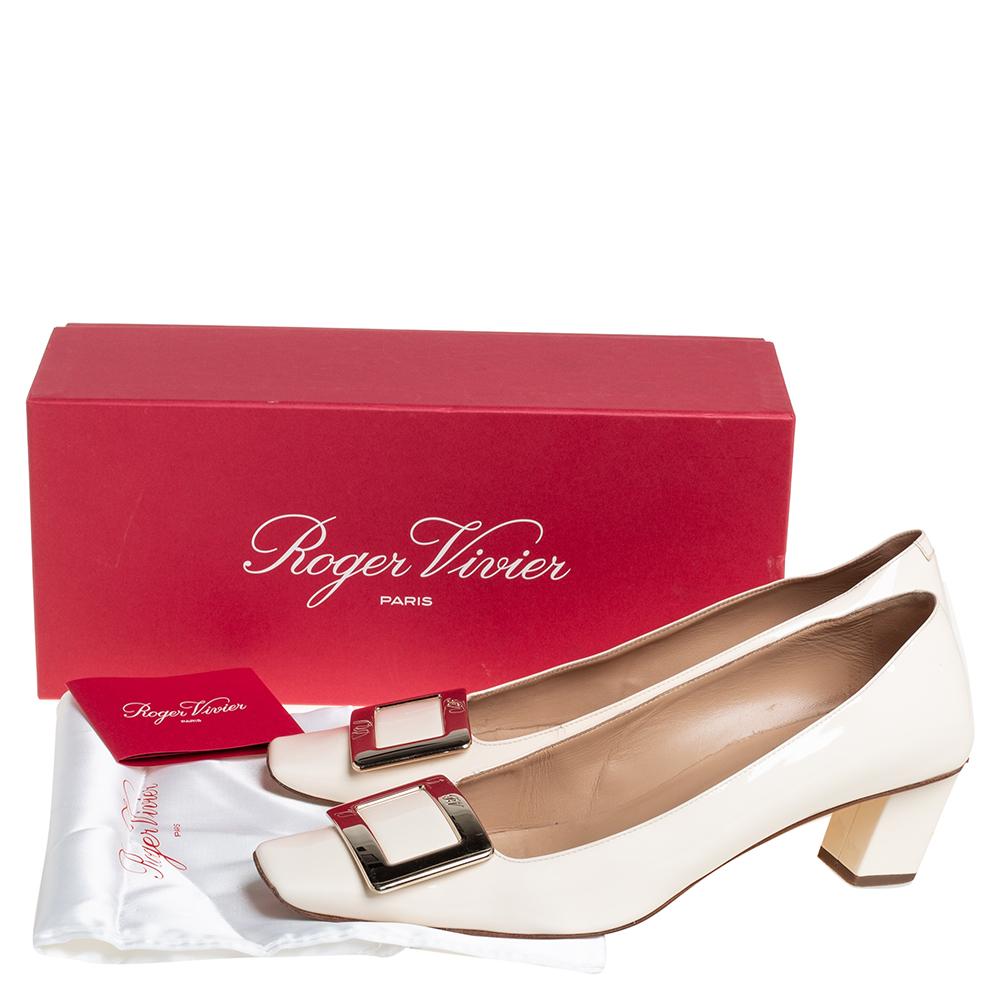 Roger Vivier Cream Patent Leather Square Toe Belle Pumps Size 40 2