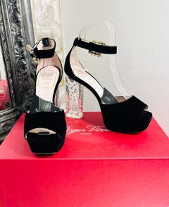 Roger Vivier Crystal Buckle & Perspex Heel Velvet Platform Sandals