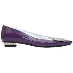 Roger Vivier Dark Purple Patent Leather Buckle Flats