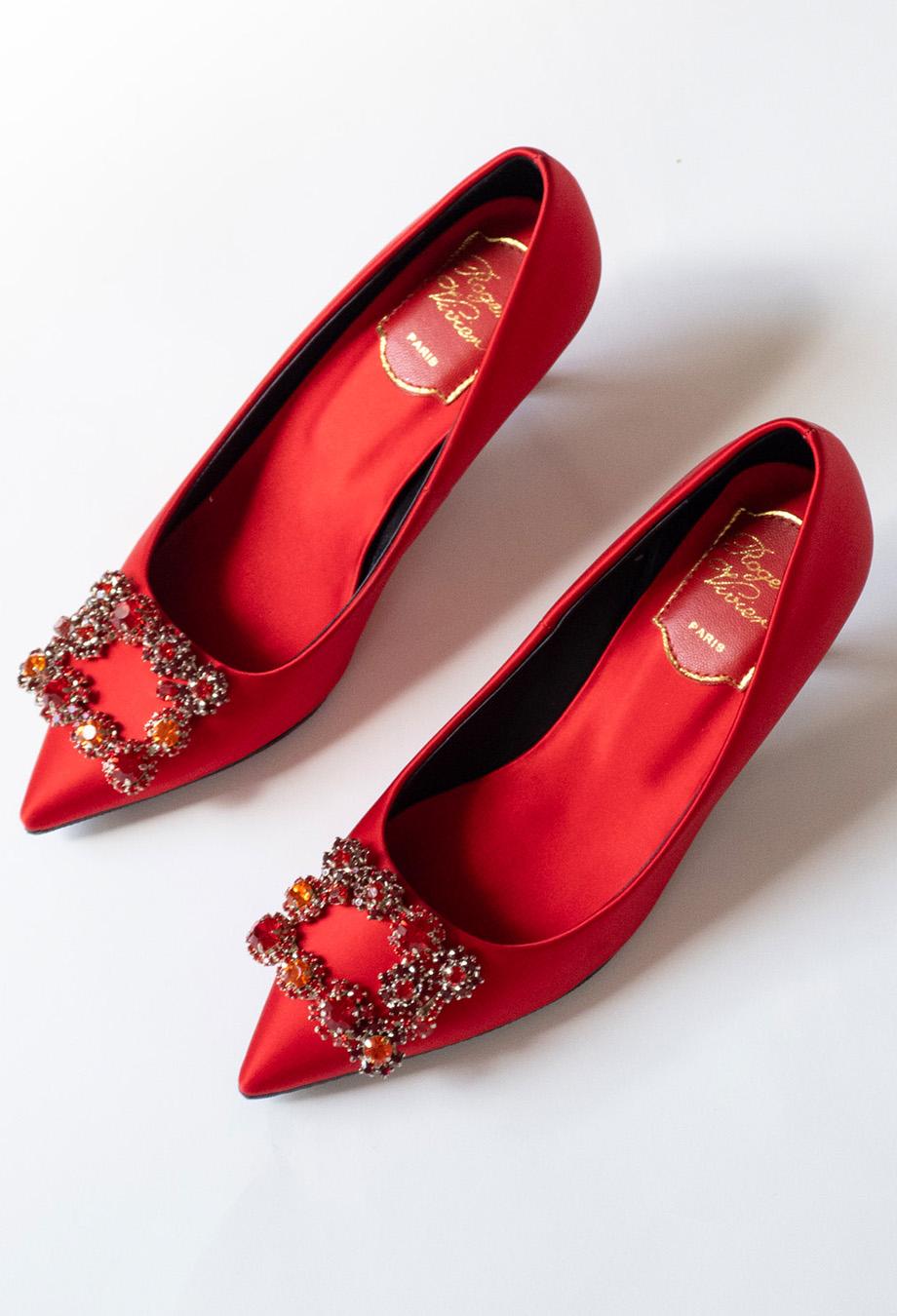 Women's or Men's Roger Vivier Efflorescence Pumps in Red Satin Sz 36 For Sale