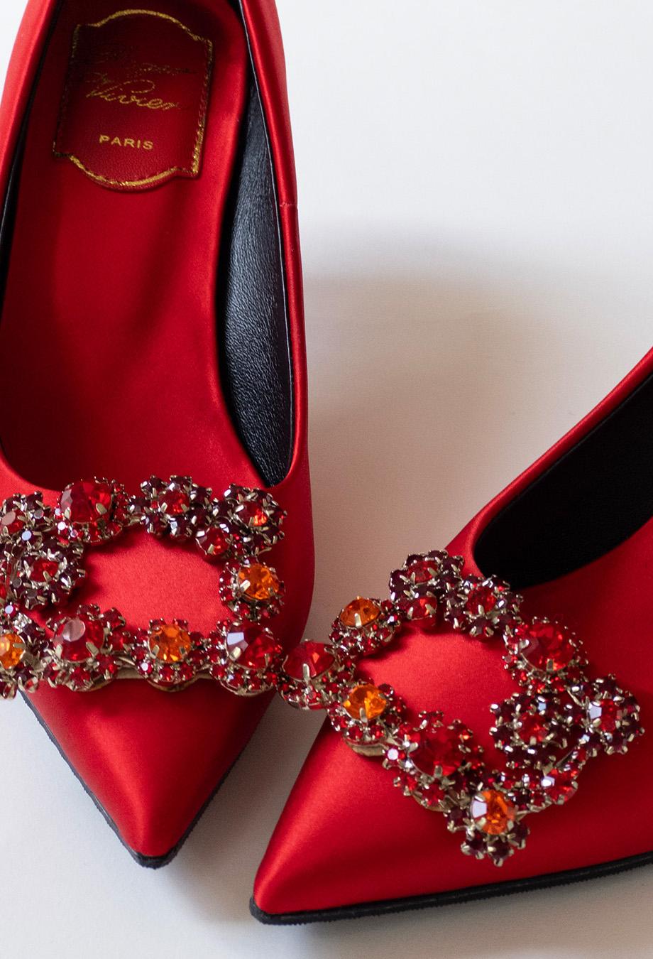 Roger Vivier Efflorescence Pumps in Red Satin Sz 36 For Sale 1