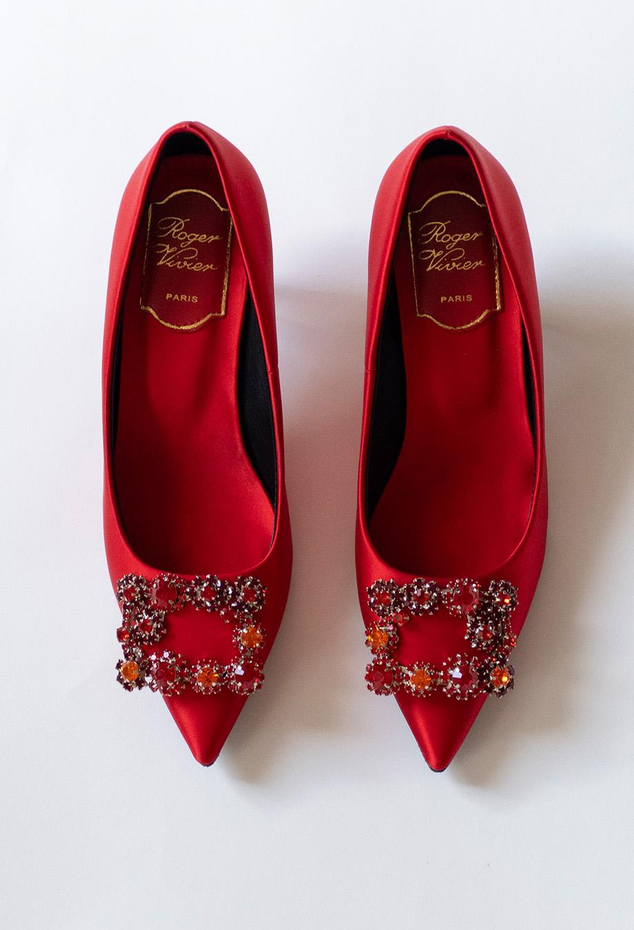 Roger Vivier Efflorescence Pumps in Red Satin Sz 36 For Sale 3