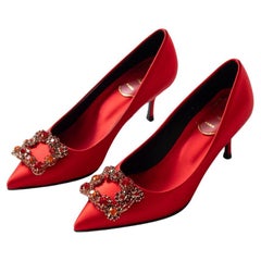 Roger Vivier Efflorescence Pumps in Red Satin Sz 36