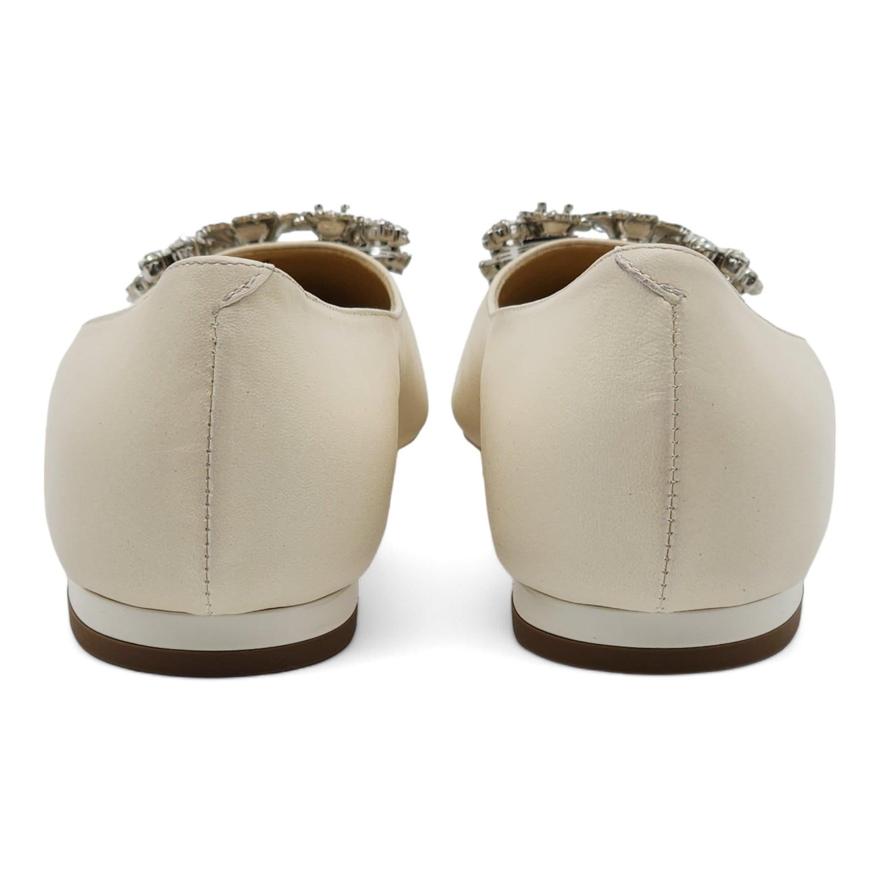 Brown Roger Vivier Flower Strass Leather Ballet Flats Leather in Ivory For Sale