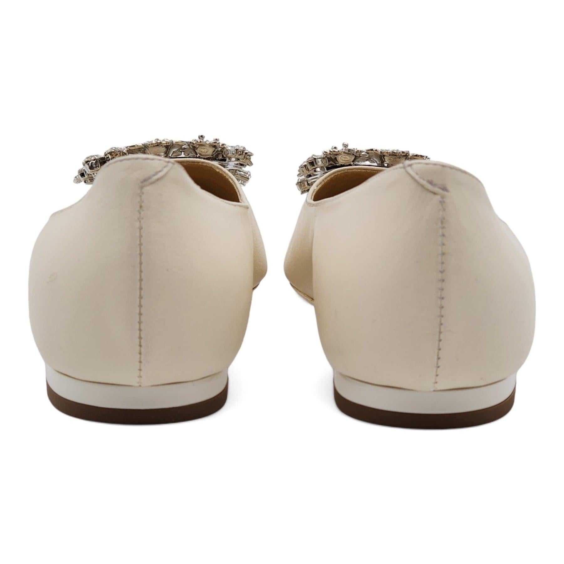 Brown Roger Vivier Flower Strass Leather Ballet Flats Leather in Ivory Size 5 For Sale