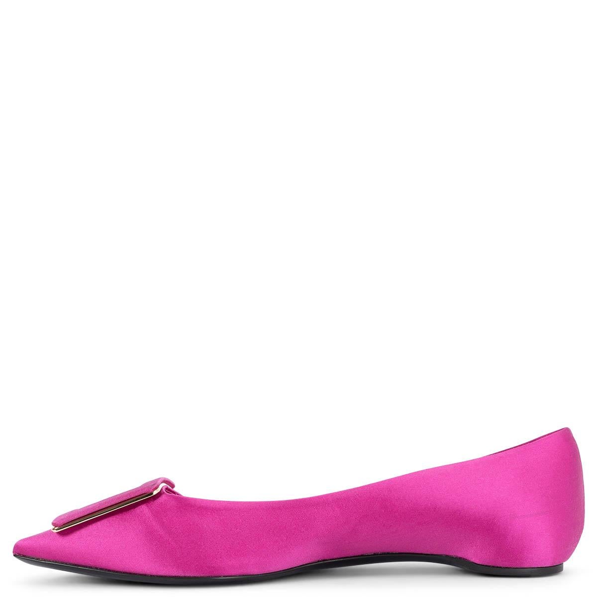 Pink ROGER VIVIER fuchsia satin TROMPETTE Ballet Flats Shoes 38 For Sale