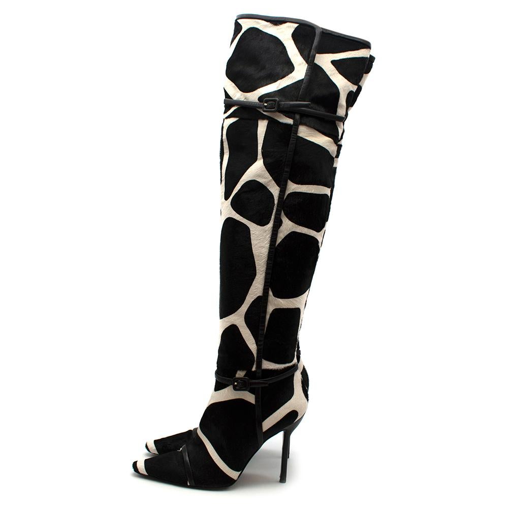 Black Roger Vivier Giraffe Print Calf Hair Heeled Knee Boots - Size EU 40