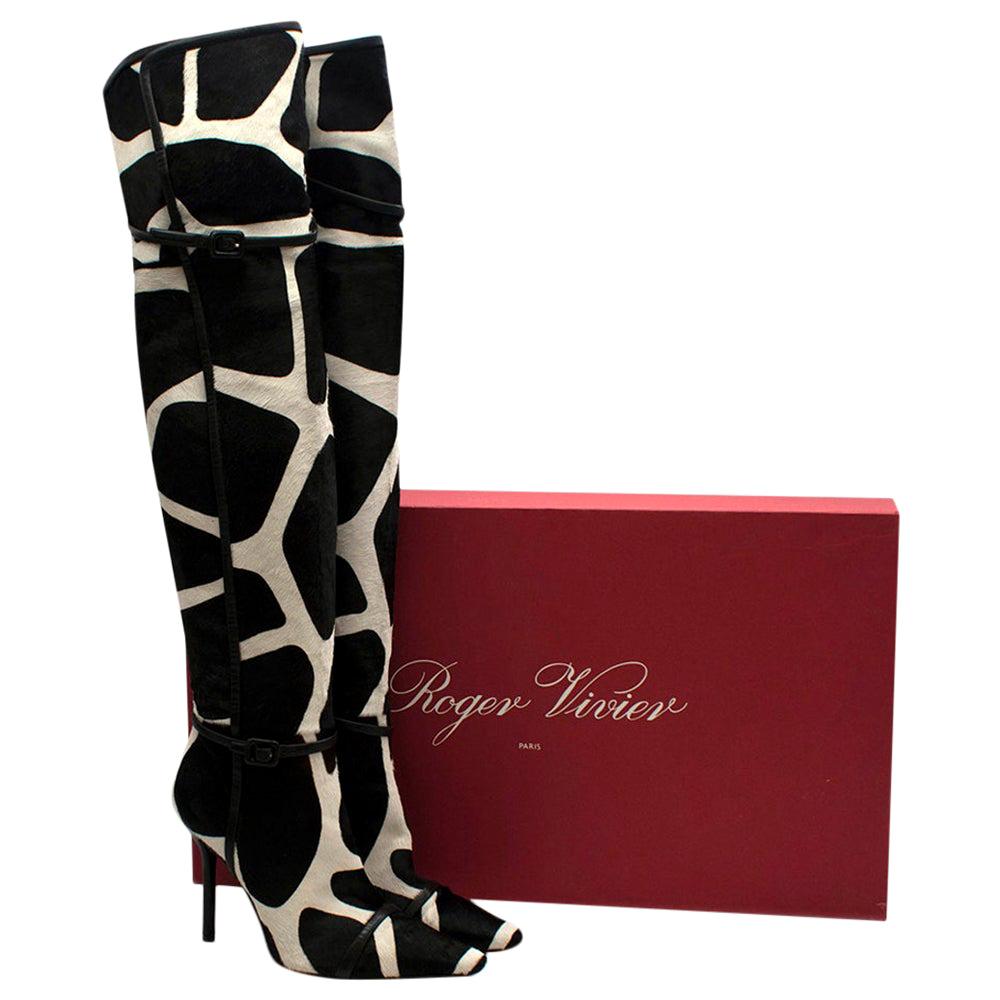 Roger Vivier Giraffe Print Calf Hair Heeled Knee Boots - Size EU 40