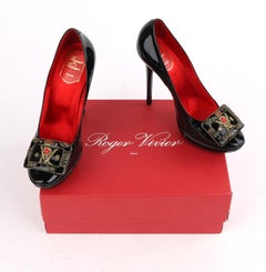ROGER VIVIER "God Save the Queen" Black Patent Leather Buckle Platform Heels