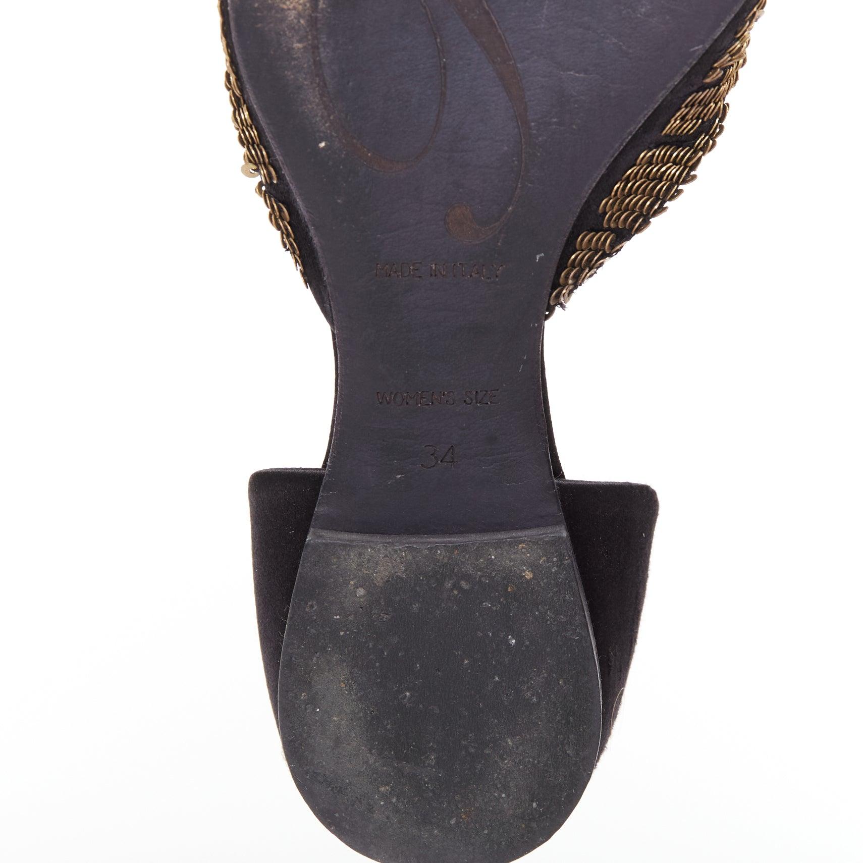 ROGER VIVIER Ballerines demi-dorsales en satin noir à paillettes d'or EU34 en vente 5