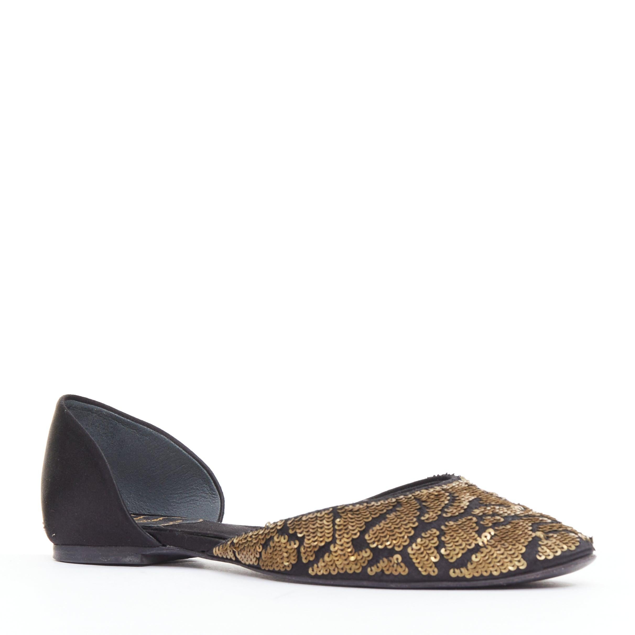 Noir ROGER VIVIER Ballerines demi-dorsales en satin noir à paillettes d'or EU34 en vente