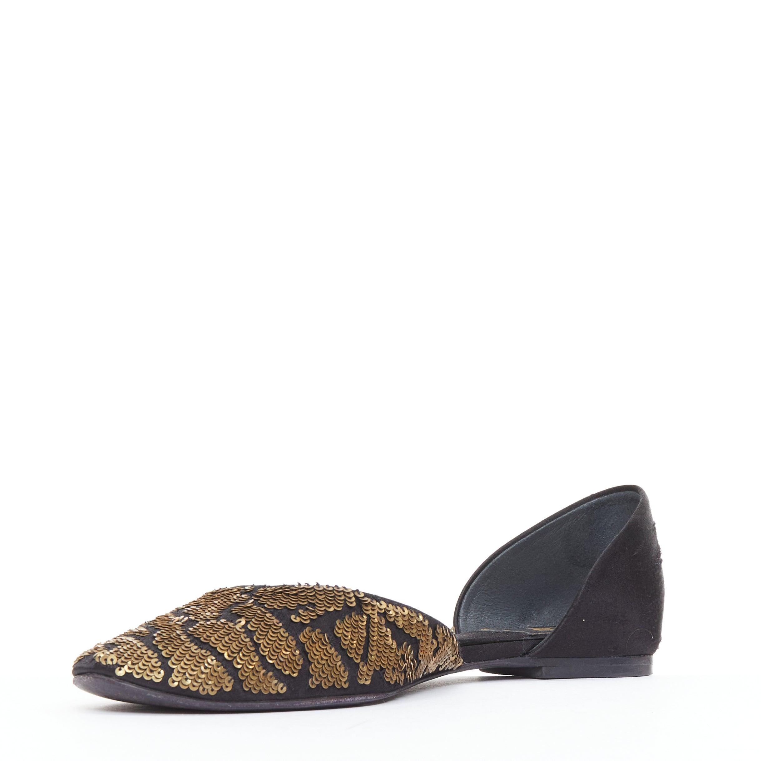 ROGER VIVIER Ballerines demi-dorsales en satin noir à paillettes d'or EU34 Excellent état - En vente à Hong Kong, NT