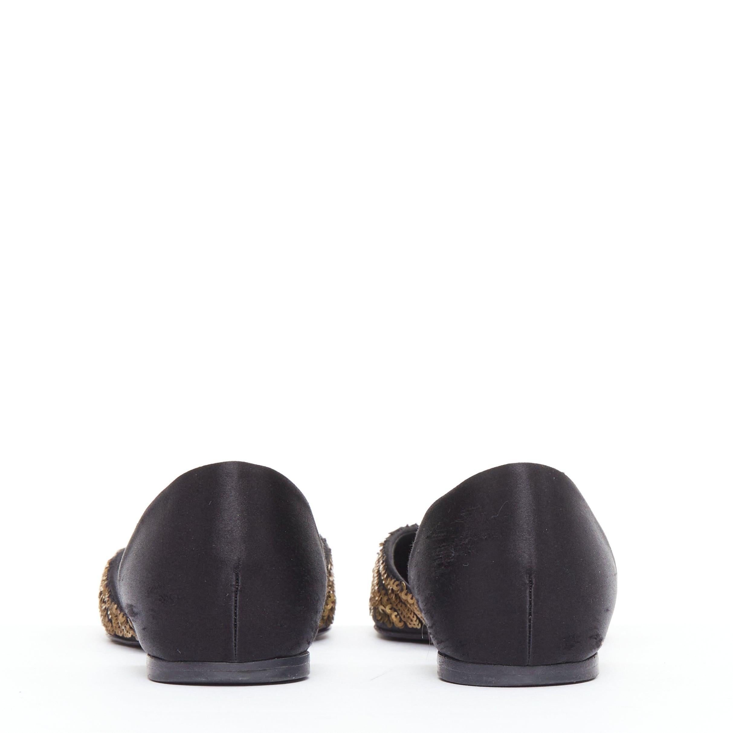 ROGER VIVIER Ballerines demi-dorsales en satin noir à paillettes d'or EU34 Pour femmes en vente