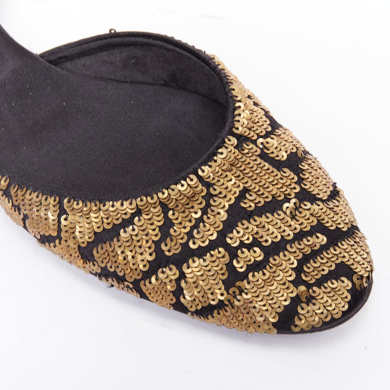 ROGER VIVIER Ballerines demi-dorsales en satin noir à paillettes d'or EU34 en vente 2
