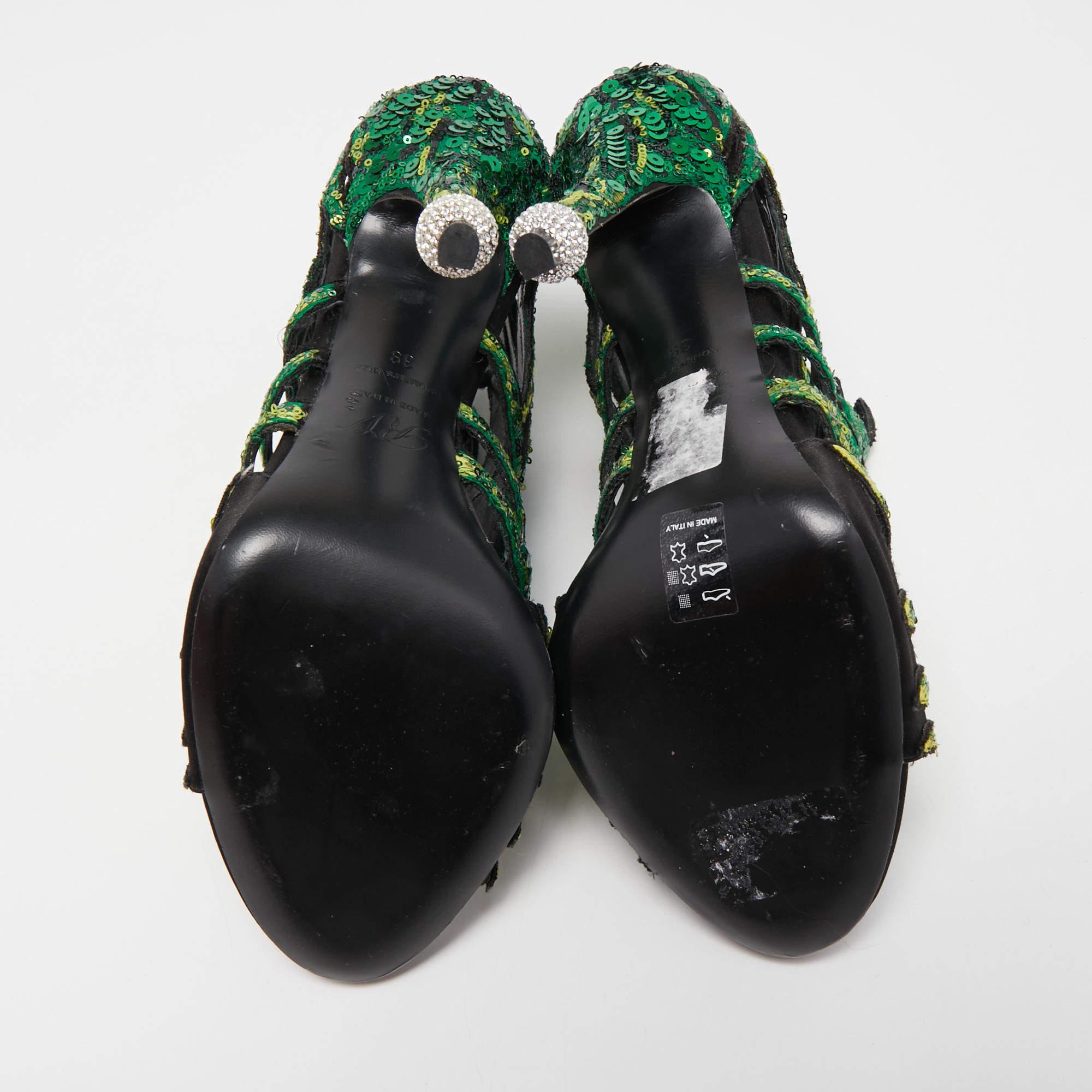Roger Vivier Green Sequins and Satin Paillette Boots Size 39 1