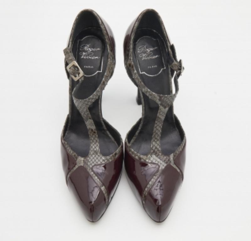 Nero Roger Vivier Pumps con plateau in pitone e vernice grigio/bordeaux misura 39 in vendita