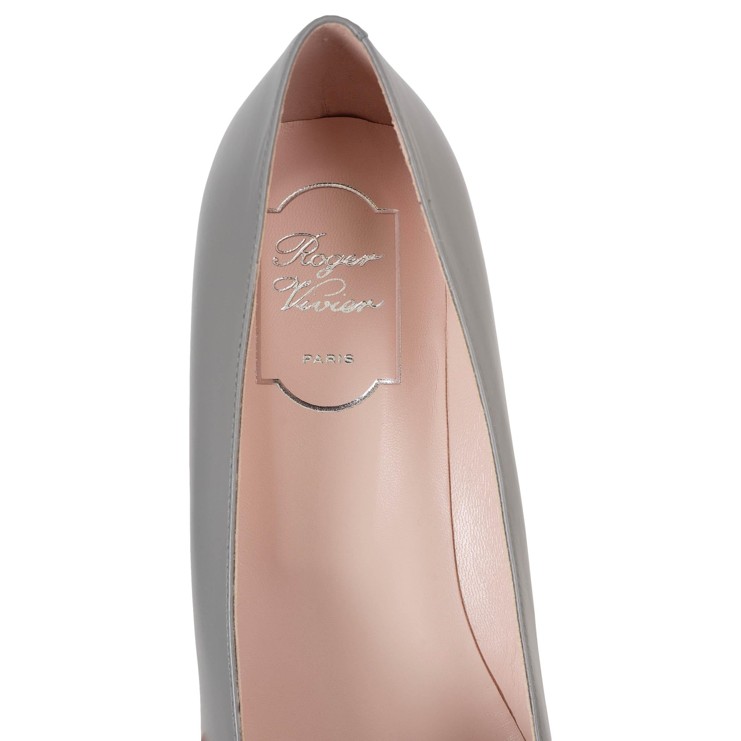 ROGER VIVIER cuir gris BELLE VIVIER 45 BUCKLE Chaussures 39 en vente 2