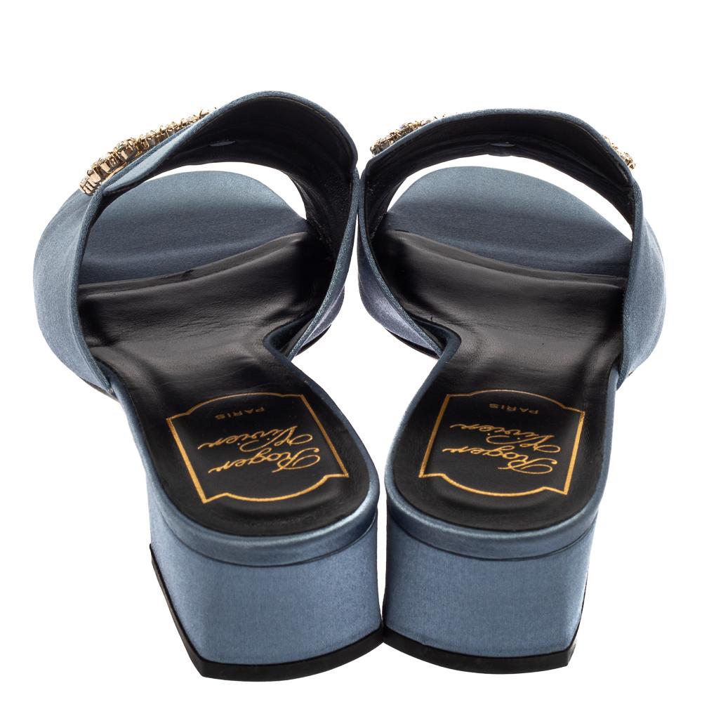 Gray Roger Vivier Grey Satin Embellished Sandals Size 37
