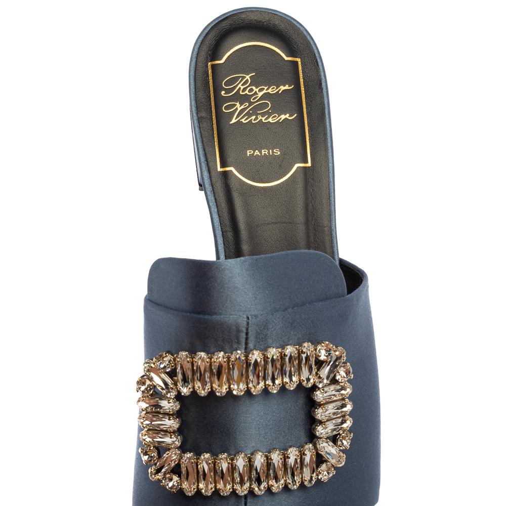 Roger Vivier Grey Satin Embellished Sandals Size 37 1