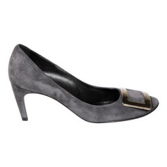 Roger Vivier Grey Suede Belle Buckle Accent Pumps Size IT 37