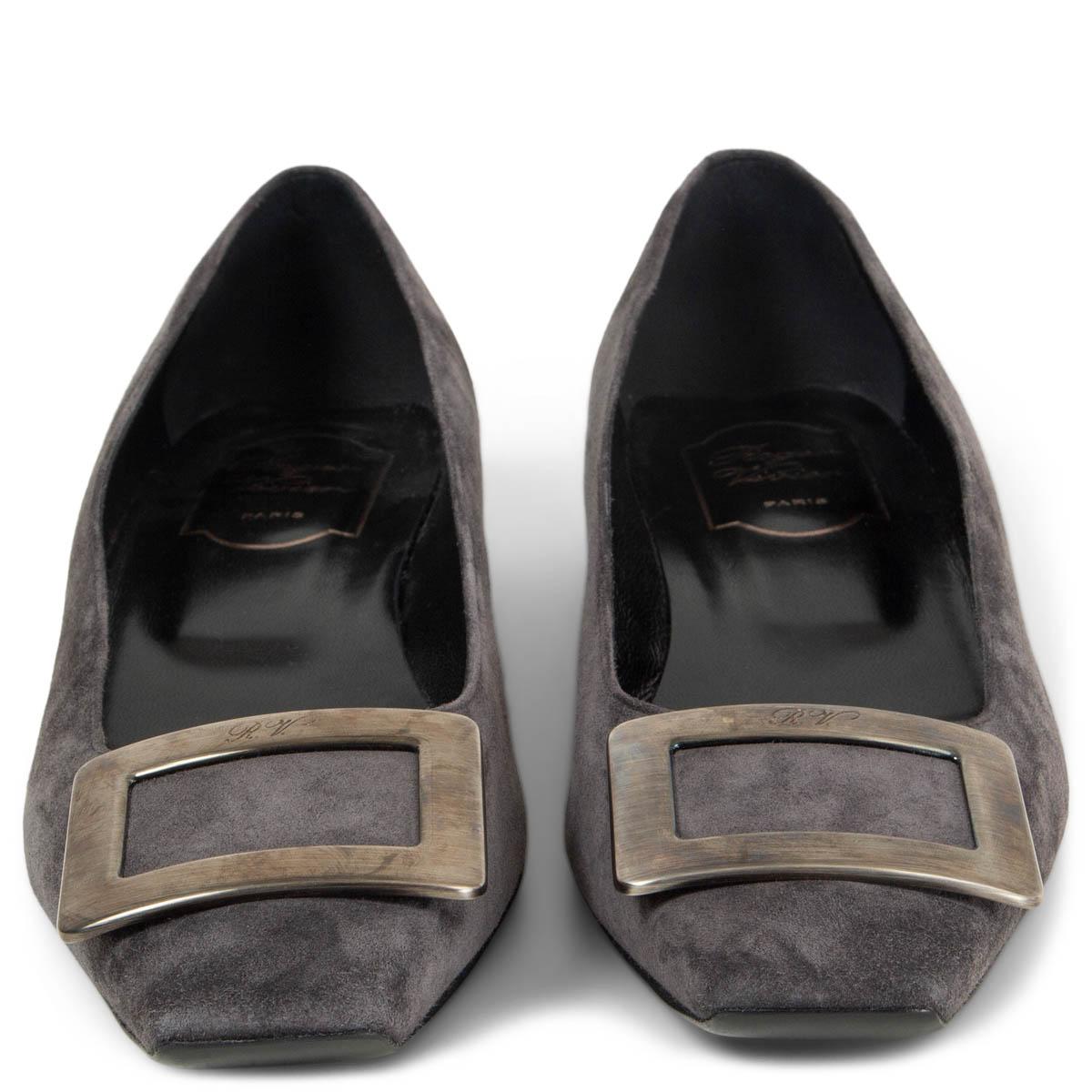 100% authentic Roger Vivier 'Belle Vivier' ballet flats in gray suede leather (100%). Features the iconic trompette heel and the signature buckle. Has been worn once and is in excellent condition.

Measurements
Imprinted Size	39
Shoe Size	39
Inside