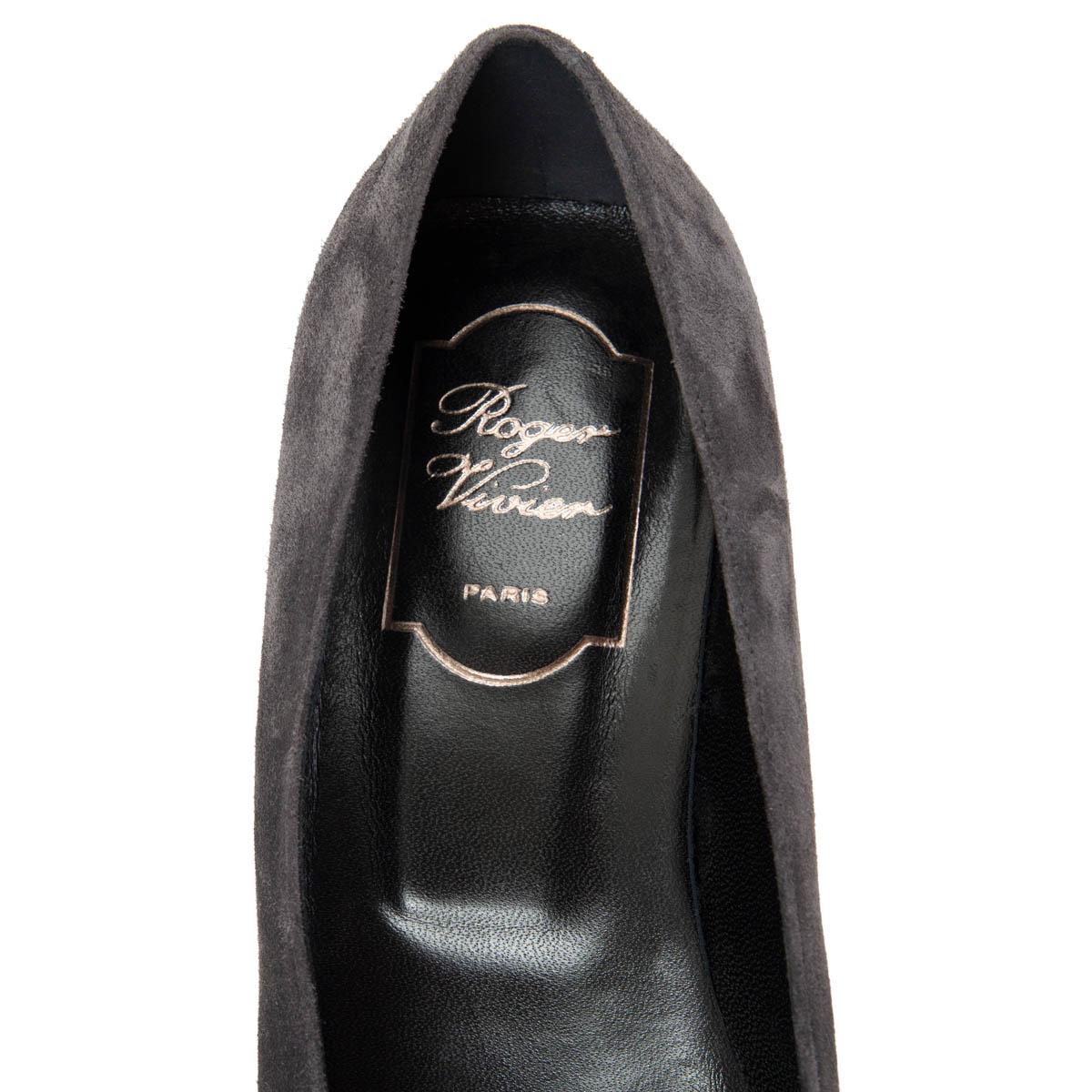 Black ROGER VIVIER grey suede BELLE VIVIER TROMPETTE Ballet Flats Shoes 39