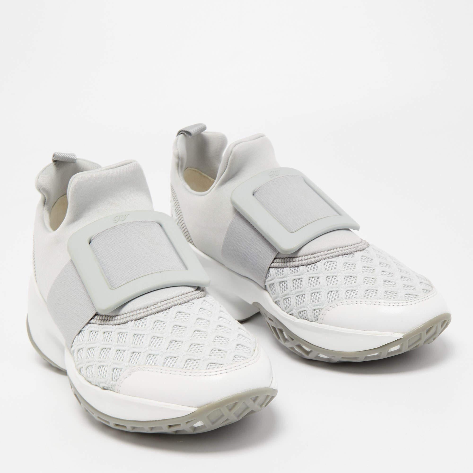 Roger Vivier Grey/White Mesh and Neoprene Viv Run Sneakers Size 37 1
