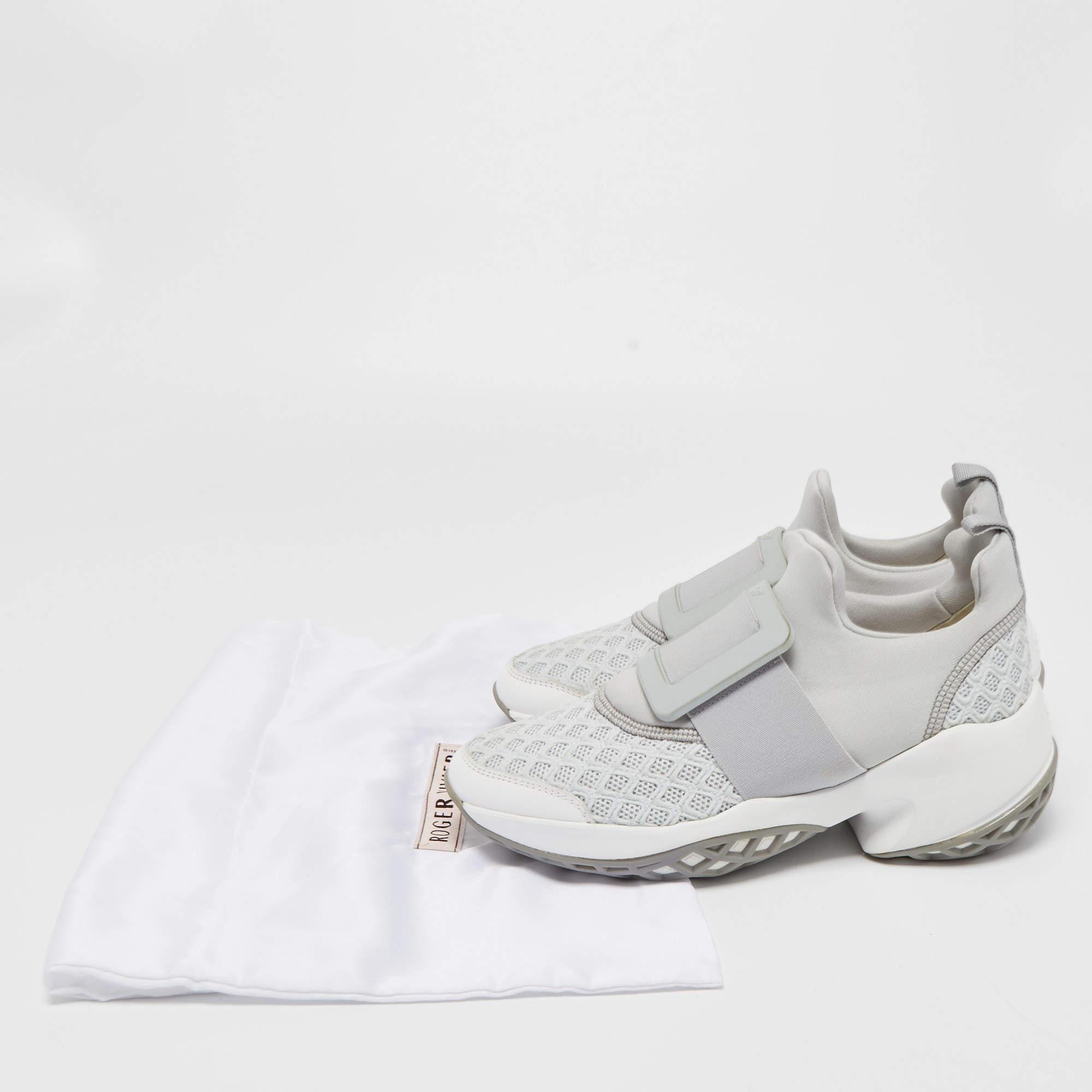 Roger Vivier Grey/White Mesh and Neoprene Viv Run Sneakers Size 37 2
