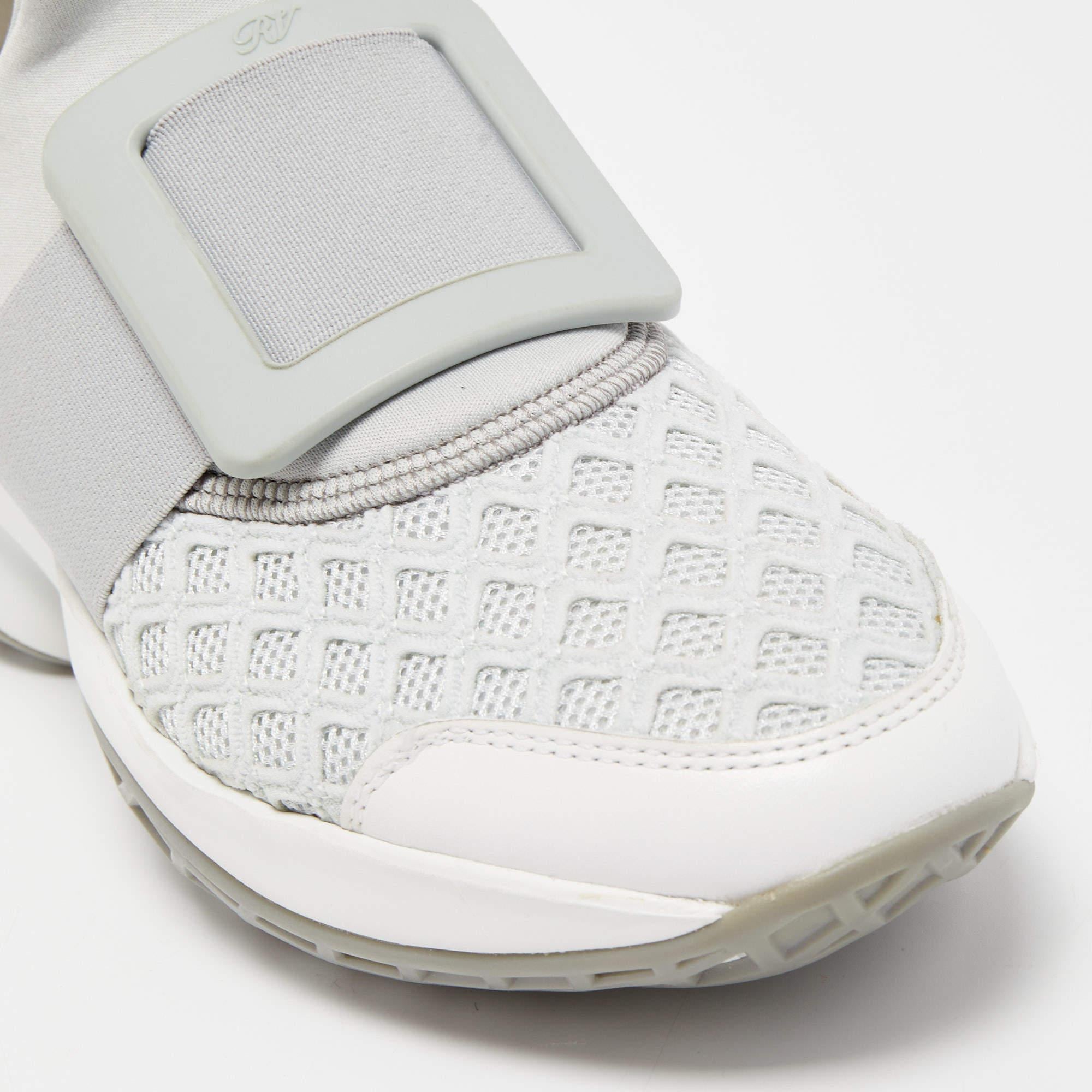 Roger Vivier Grey/White Mesh and Neoprene Viv Run Sneakers Size 37 4