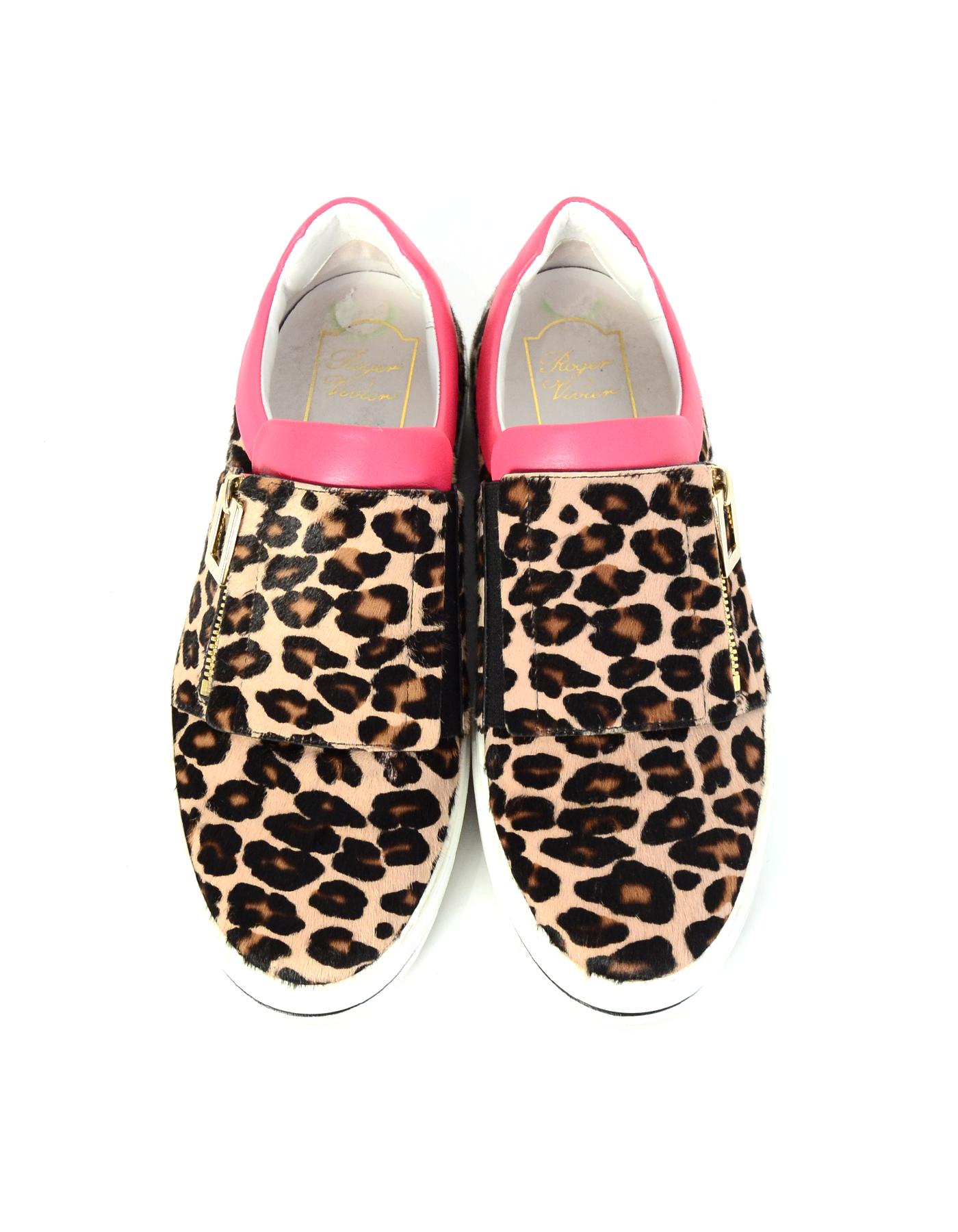 Roger Vivier Leopard Print Sneaky Viv Calf Hair Sneakers sz 38 rt $1, 050 In Good Condition In New York, NY