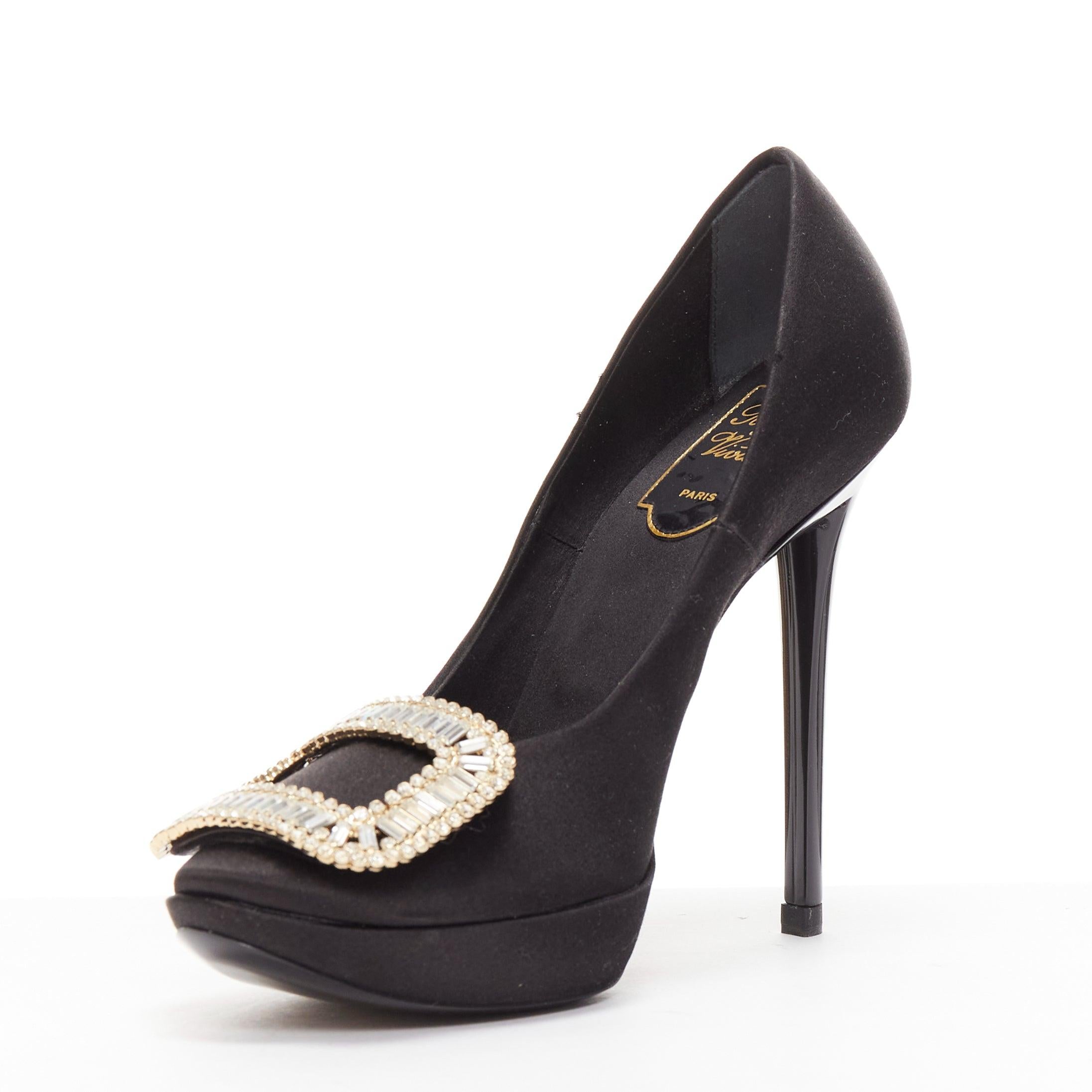 ROGER VIVIER Chaussures compensées Limelight noires satin argentées avec boucle en cristal EU35,5 Pour femmes en vente