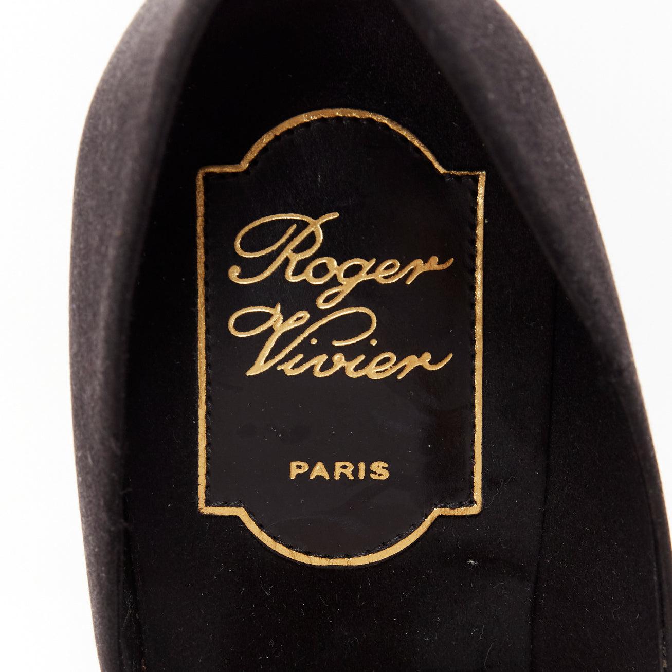 ROGER VIVIER Chaussures compensées Limelight noires satin argentées avec boucle en cristal EU35,5 en vente 5