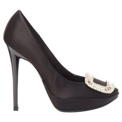 ROGER VIVIER Limelight black satin silver crystal buckle platform pumps EU35.5