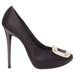 ROGER VIVIER Limelight black satin silver crystal buckle platform pumps EU35.5