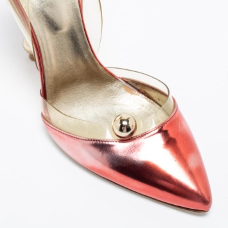 Women's Roger Vivier Metallic Red PVC And Leather Pointed Toe Pumps  Size 38.5 For Sale