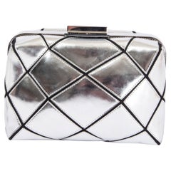 ROGER VIVIER Metallic Silber Leder PRISMICK FRAME Clutch Bag