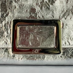 ROGER VIVIER Metallic Silver Textured Leather Clutch Handbag