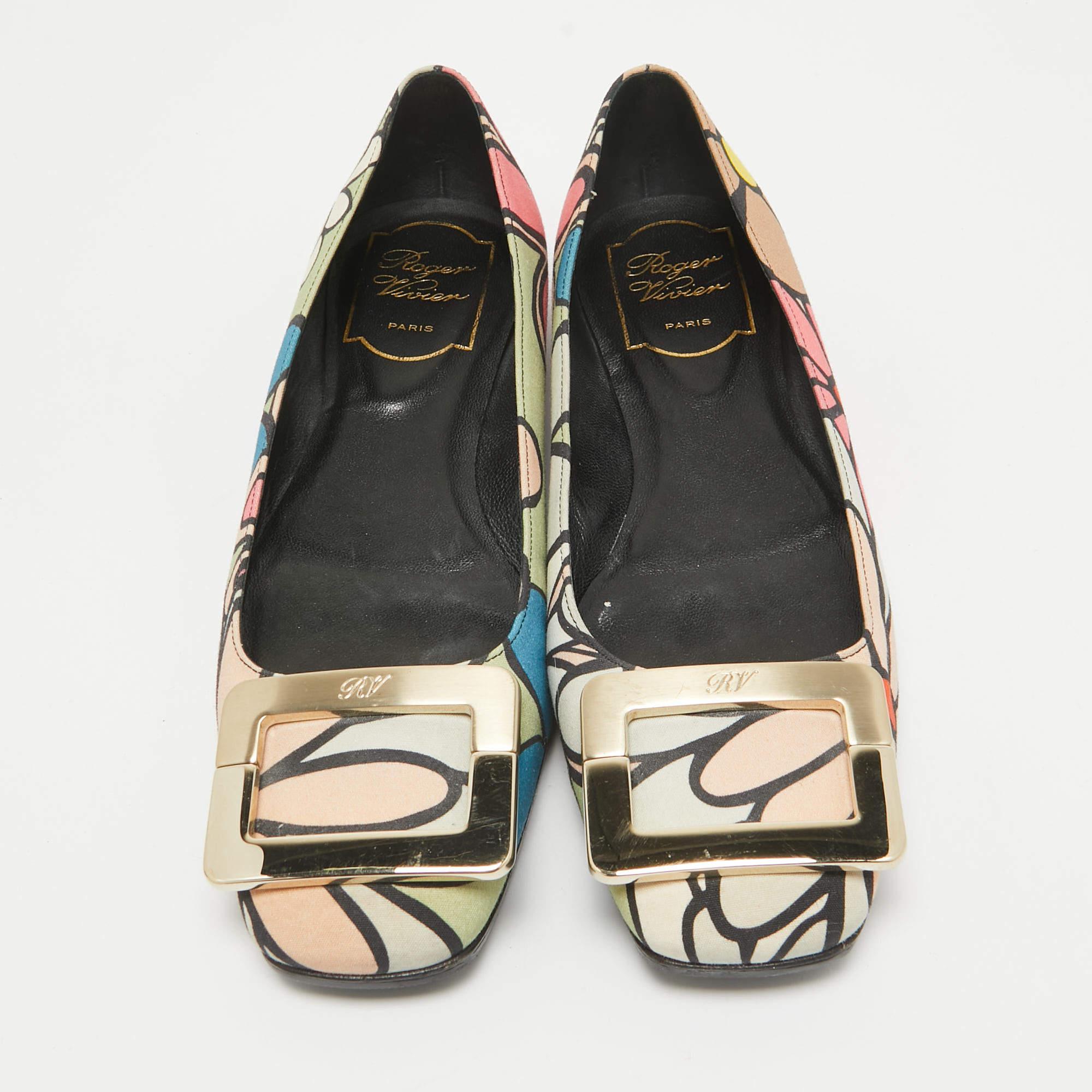 Brown Roger Vivier Multicolor Canvas Ballet Flats Size 35.5 For Sale