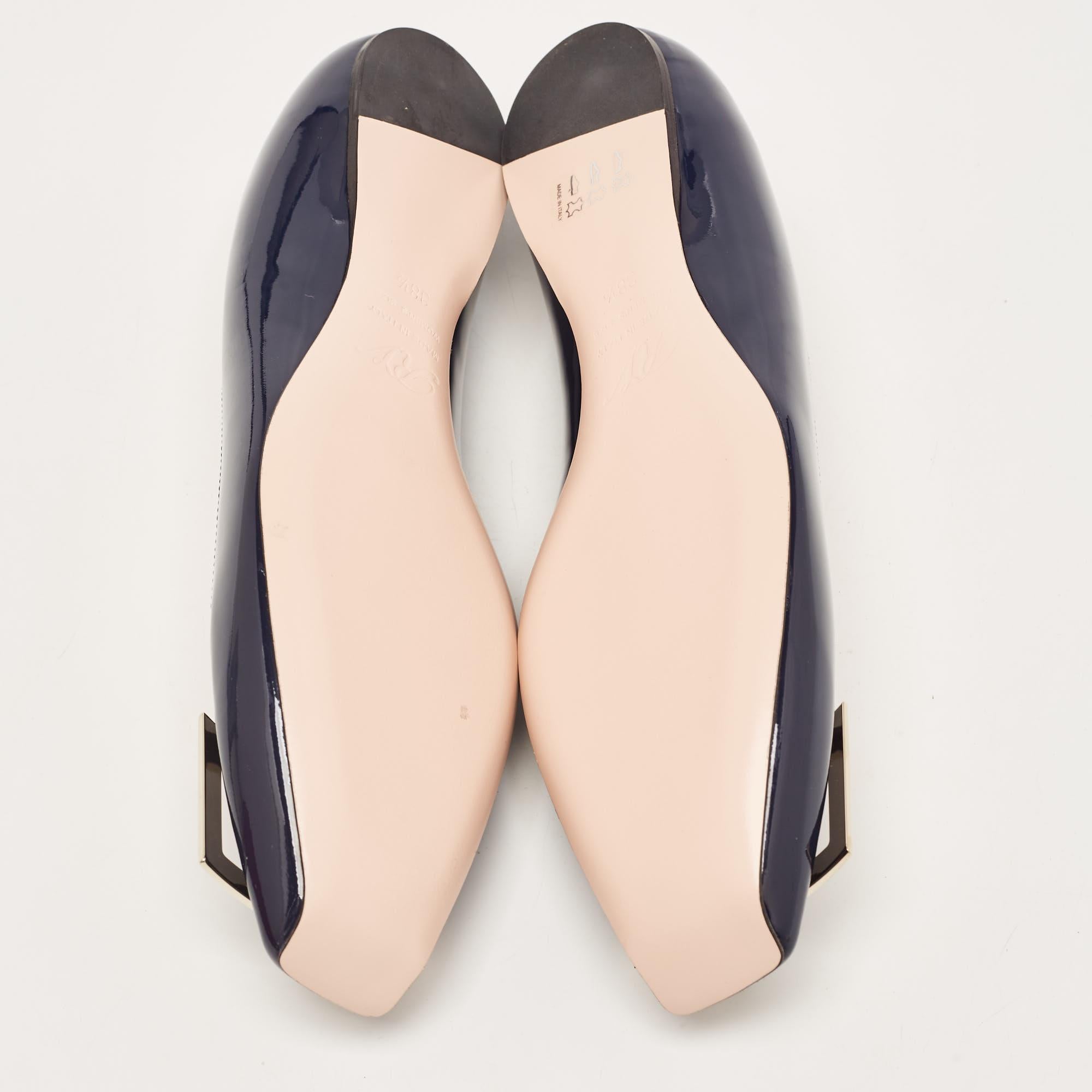 Roger Vivier Navy Blue Patent Leather Trompette Ballet Flats Size 38.5 2