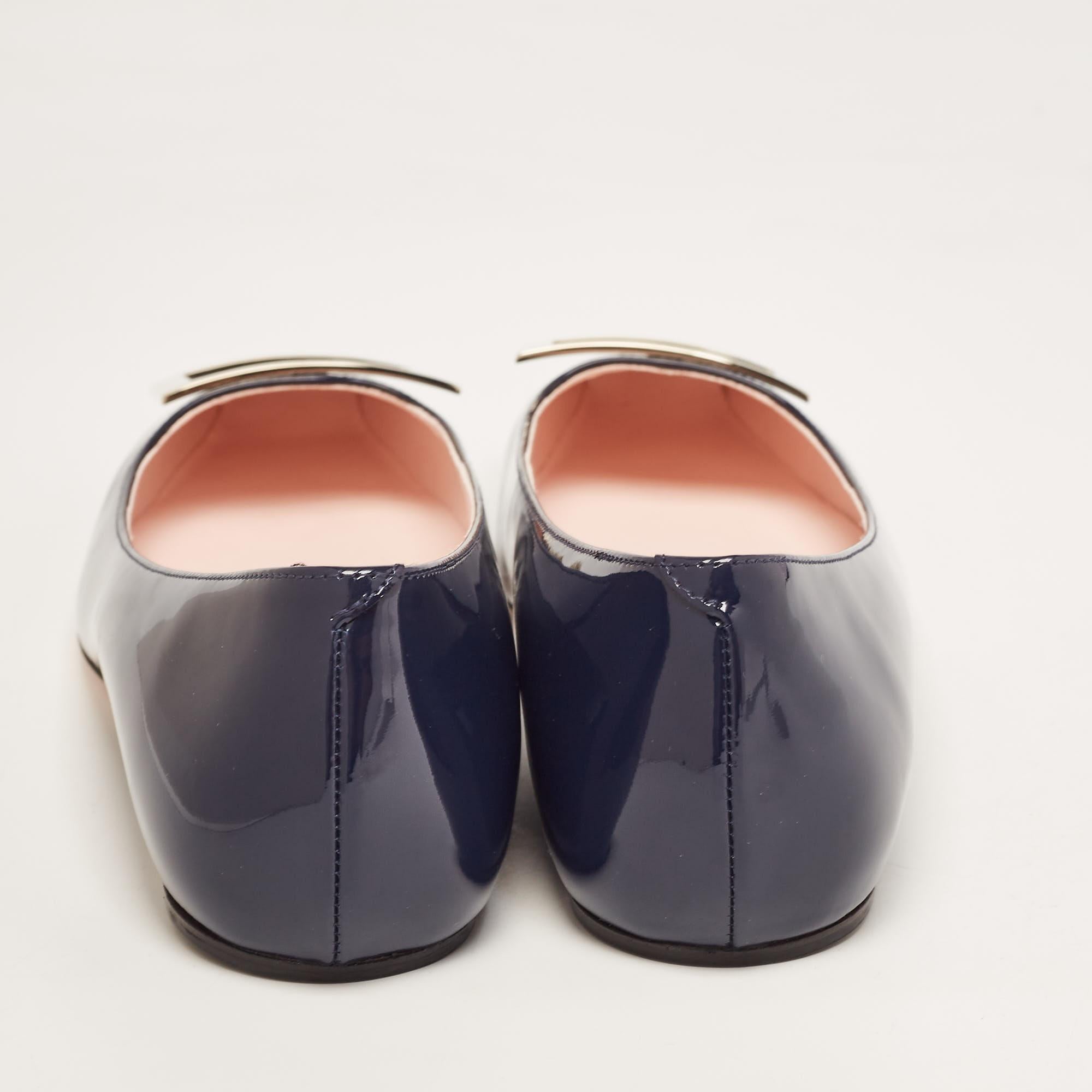 Roger Vivier Navy Blue Patent Leather Trompette Ballet Flats Size 38.5 4