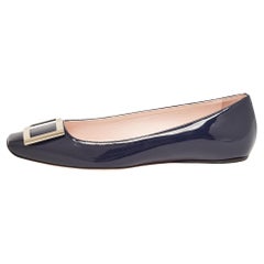 Roger Vivier Navy Blue Patent Leather Trompette Ballet Flats Size 38.5