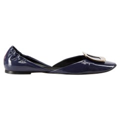 Roger Vivier Navy Patent Chips Ballet Flats Size IT 40.5