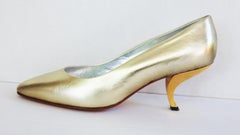 Roger Vivier Neu Gold 1980er Original Comma Virgule Heel Pump Größe 8