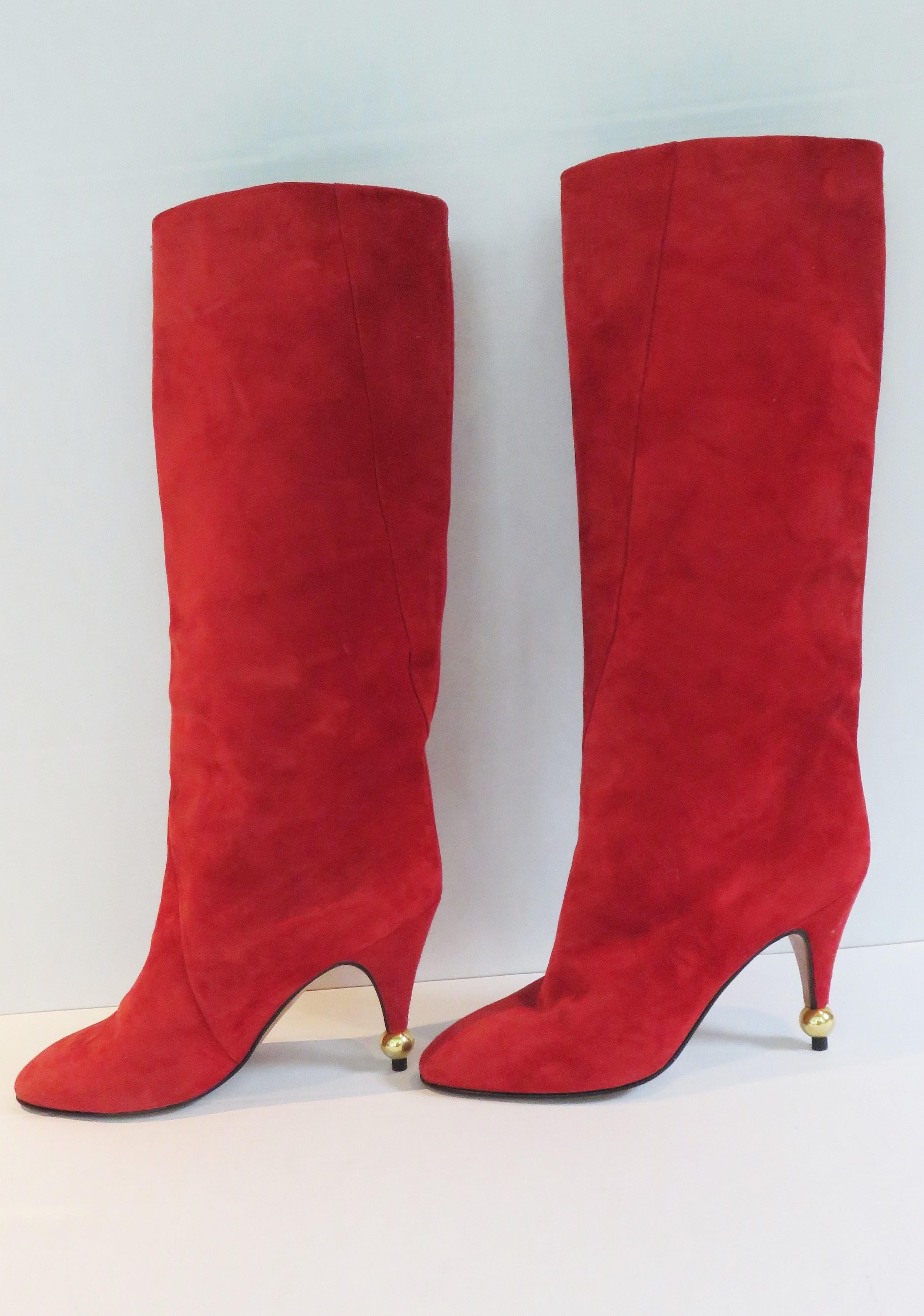 Roger Vivier New Vintage 1980s Suede Ball Heel Boots Size 8 For Sale 1