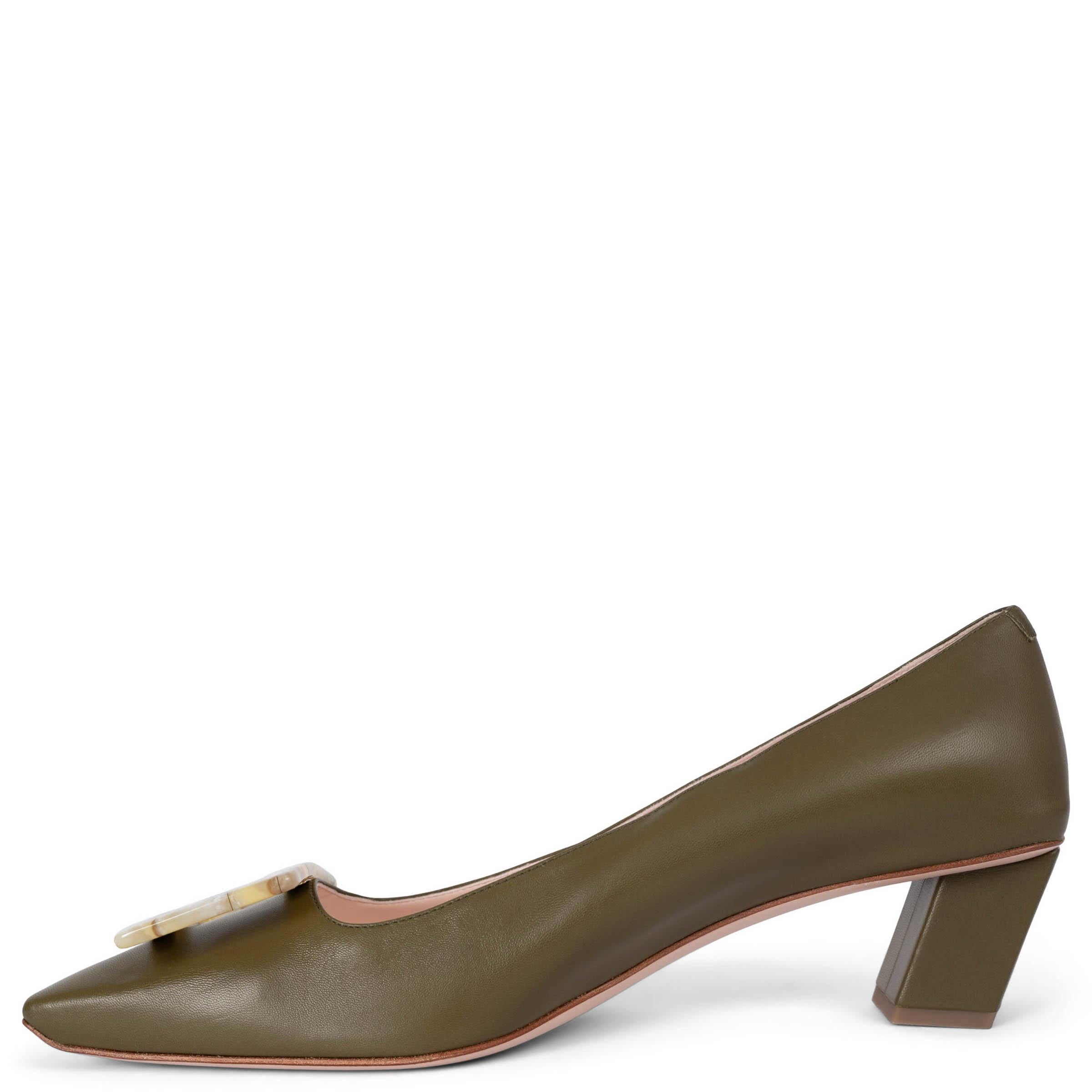 ROGER VIVIER cuero verde oliva BELLE VIVIER BUCKLE Bombas Zapatos 39.5 Marrón en venta
