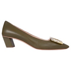 Roger Vivier pelle verde oliva BELLE VIVIER BUCKLE Pumps Scarpe 39.5