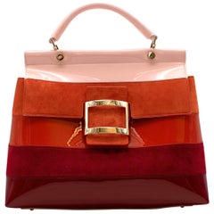 Roger Vivier Orange & Red Stripes Leather Viv' Cabas Small Bag 