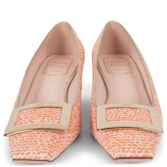 ROGER VIVIER orange TWEED BELLE VIVIER 45 BUCKLE Pumps Schuhe 38.5